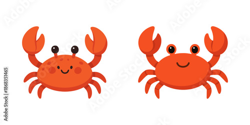Cute crab character illustration. Smiling cartoon crab in bright red color