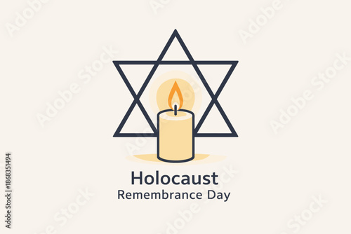 Holocaust remembrance day memorial illustration. International Holocaust Remembrance Day with candle and star of david symbol