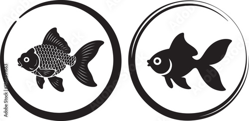 Minimalist Black and White Goldfish Logo in Zen Circle Frame