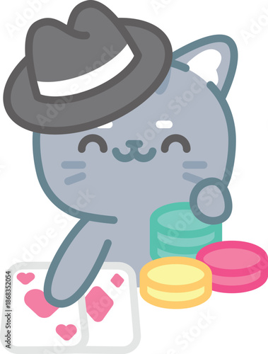 Cat Plays Poker: A playful illustration depicts a sly cat engaged in a game of poker, adding a touch of humor and whimsy to the scene.