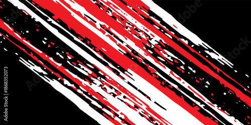 Car stickers with red and black white brush stroke pattern, abstract banner, sporty lines, red and black white color combination, brush stroke pattern, grunge design.