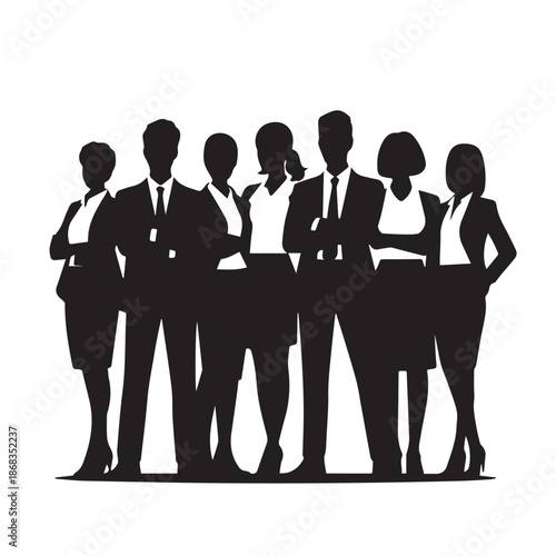 Business people silhouettes, group of standing business men and women
