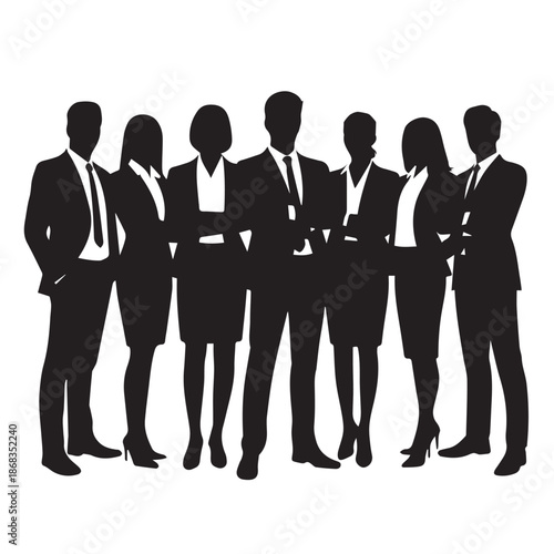 Business people silhouettes, group of standing business men and women

