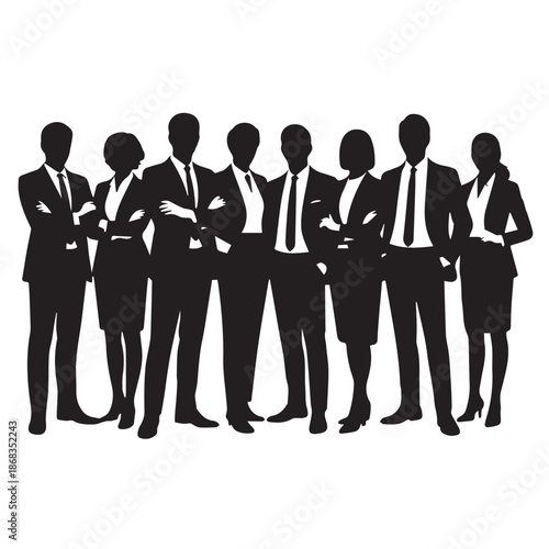 Business people silhouettes, group of standing business men and women
