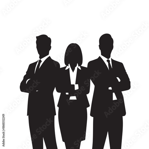Business people silhouettes, group of standing business men and women
