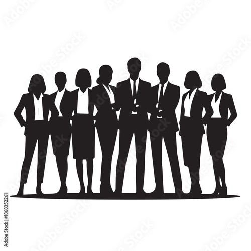 Business people silhouettes, group of standing business men and women

