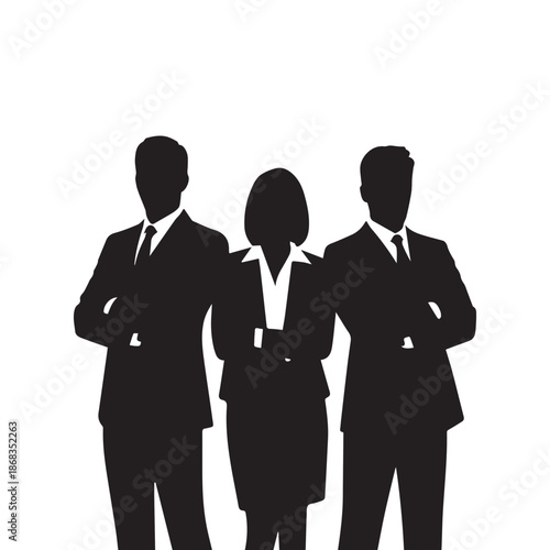 Business people silhouettes, group of standing business men and women
