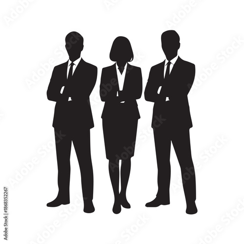 Business people silhouettes, group of standing business men and women
