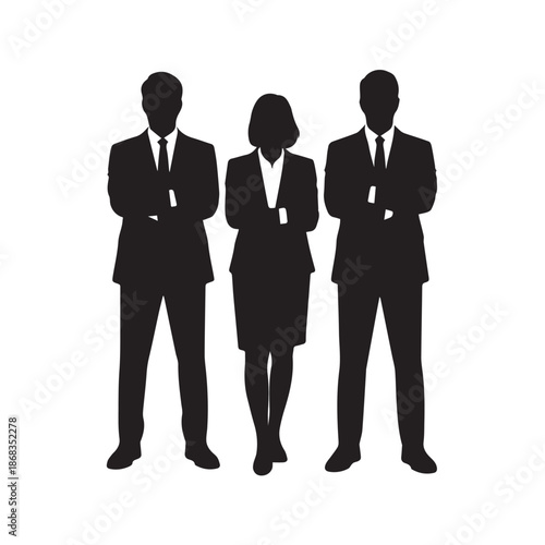 Business people silhouettes, group of standing business men and women
