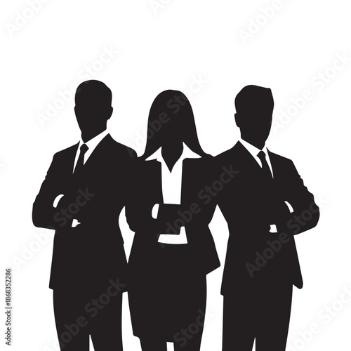 Business people silhouettes, group of standing business men and women
