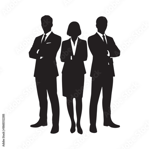 Business people silhouettes, group of standing business men and women
