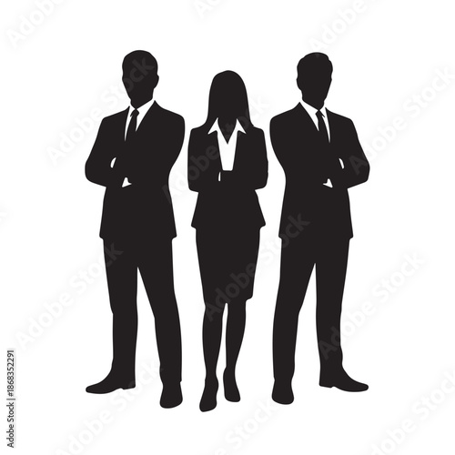 Business people silhouettes, group of standing business men and women
