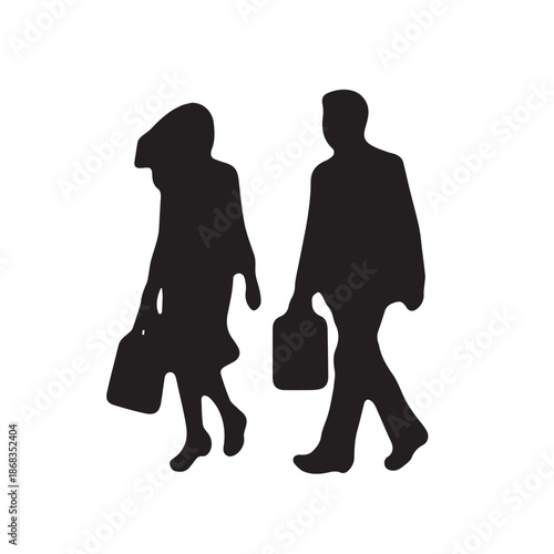 Business people silhouettes, group of standing business men and women
