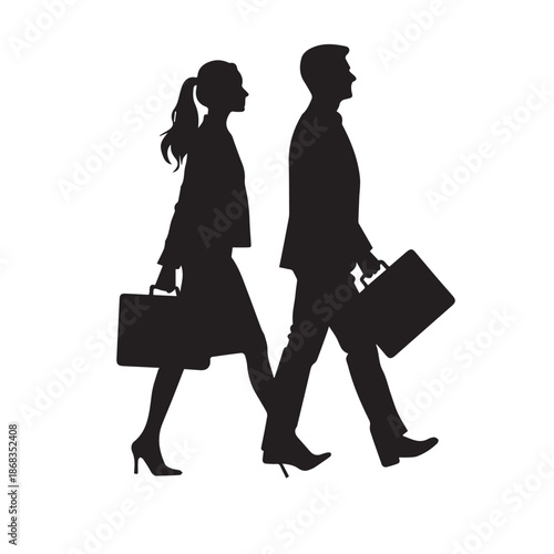 Business people silhouettes, group of standing business men and women
