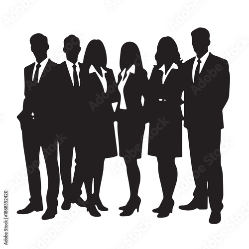 Business people silhouettes, group of standing business men and women
