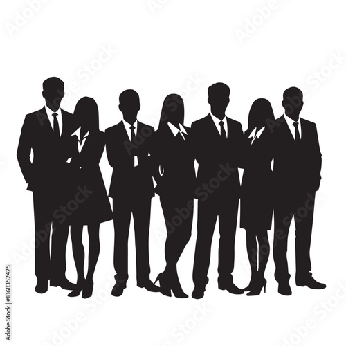 Business people silhouettes, group of standing business men and women
