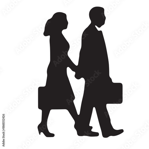 Business people silhouettes, group of standing business men and women
