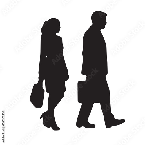 Business people silhouettes, group of standing business men and women
