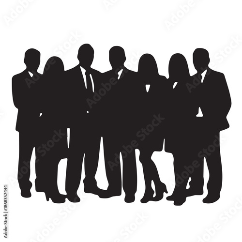 Business people silhouettes, group of standing business men and women
