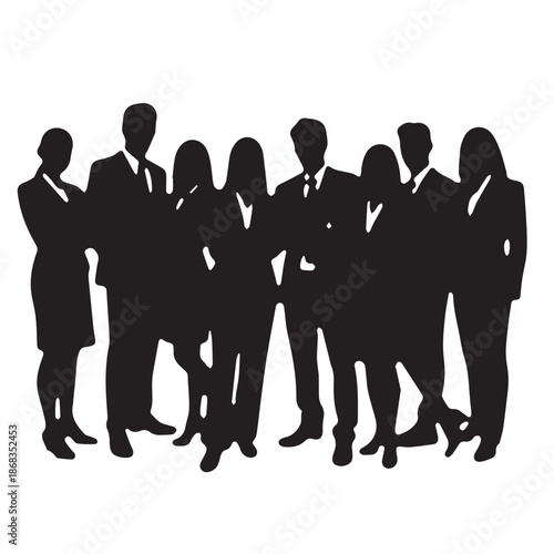 Business people silhouettes, group of standing business men and women
