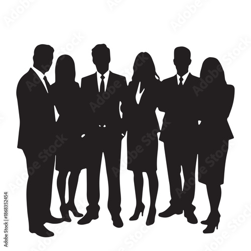 Business people silhouettes, group of standing business men and women
