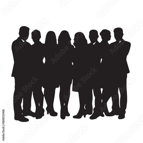 Business people silhouettes, group of standing business men and women
