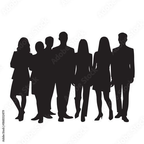 Business people silhouettes, group of standing business men and women
