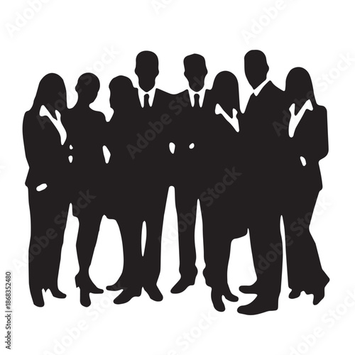 Business people silhouettes, group of standing business men and women
