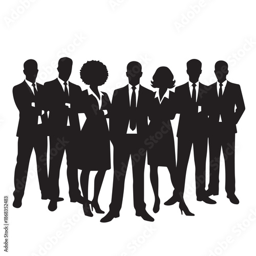 Business people silhouettes, group of standing business men and women
