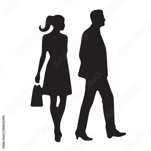 Business people silhouettes, group of standing business men and women
