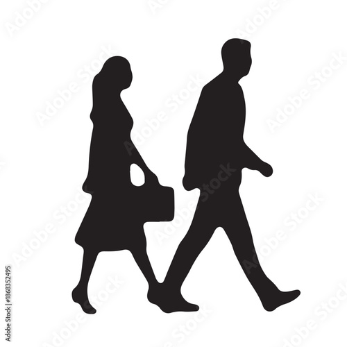Business people silhouettes, group of standing business men and women

