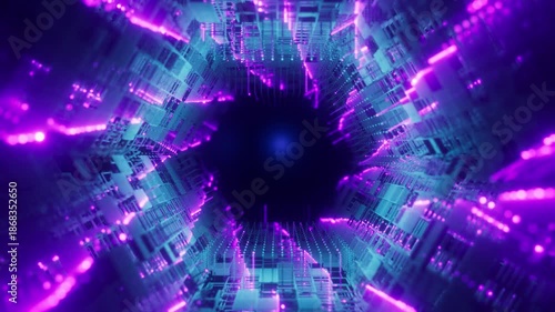 futuristic digital tunnel with dots motion background loop animated
