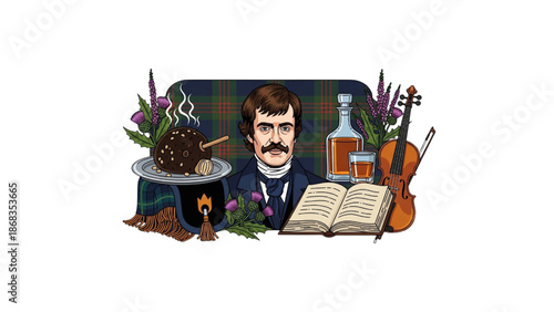 robert burns burns night vector illustration haggis whisky