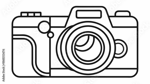 Very beautiful continuous one line drawing of a photo camera icon, featuring clean editable stroke, minimal monoline style, and modern outline design suitable for photography branding and vector proje