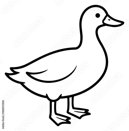 Hand drawn line art illustration of a duck depicting a farm bird for children's designs