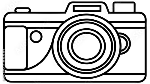 Very beautiful continuous one line drawing of a photo camera icon, featuring clean editable stroke, minimal monoline style, and modern outline design suitable for photography branding and vector proje