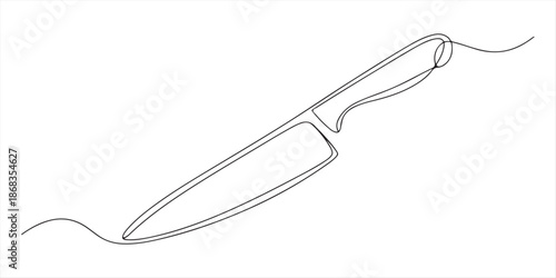 Knife hand drawn icon illustration, Knife black continuous one line drawing, Chef’s Knife continuous one line drawing minimalism design, Black knife in one line art style, Utensil, sharp, kitchen.
