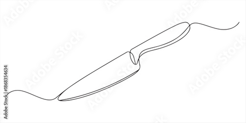 Knife hand drawn icon illustration, Knife black continuous one line drawing, Chef’s Knife continuous one line drawing minimalism design, Black knife in one line art style, Utensil, sharp, kitchen.