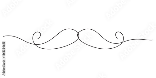 Continuous line drawing forming a mustache shape, One Line Drawing Mustache, Continuous Line Dad Whiskers, Single Outline Moustache, Vintage Man Hairstyle, Mustache Vector Illustration, pro concept.
