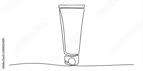 Continuous one single line drawing tube of cream. moisture Sunscreen icon vector illustration concept, Continuous one line drawing of cosmetics bottle packaging set. Cosmetic bottles single line.