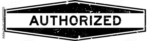 Grunge black authorized word hexagon rubber seal stamp on white background