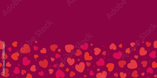 Red and pink hearts banner design with copy space. Adorable card for Valentine's Day, wedding, holiday, love, dating. Vector illustration.
