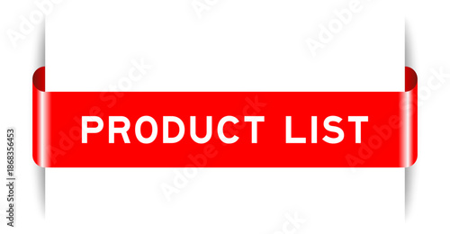 Red color inserted label banner with word product list on white background