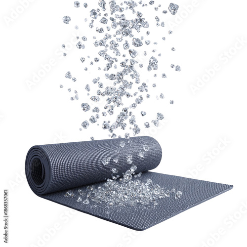 Spiritual Yoga Mat with Levitation Crystals, Isolated on Transparent Background