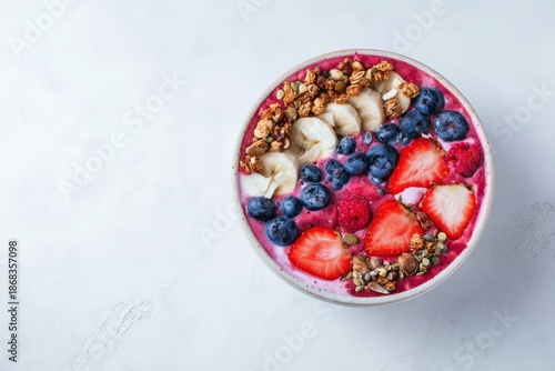 Wallpaper Mural Delicious Fruit Bowl: A vibrant smoothie bowl is bursting with a colorful assortment of fresh fruits and crunchy granola, creating a healthy and visually appealing culinary delight. Torontodigital.ca