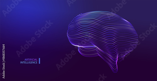 Psychology brain concept. Neon line ai idea background. Science vector, medicine design.