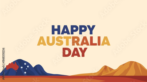Vibrant illustration with a heartfelt message, celebrating national pride and the unique Australian landscape and culture on a special festive occasion