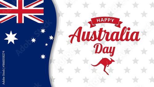 Happy Australia Day with Australian Flag and Kangaroo Illustration
