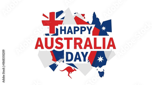 Happy Australia Day celebration with Australian flag elements and iconic kangaroo