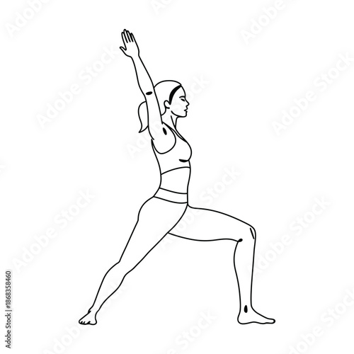 Woman in warrior pose yoga line virabhadrasana fitness des